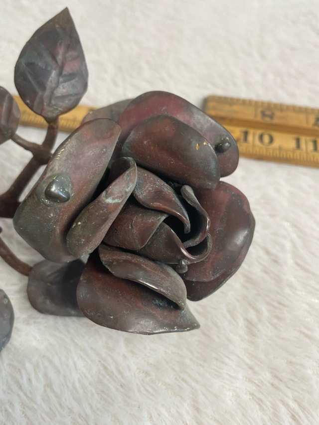 Vintage Cast Iron Brass Hand Forged Rose Stem Flower - photo 3