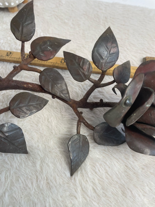 Vintage Cast Iron Brass Hand Forged Rose Stem Flower - photo 4