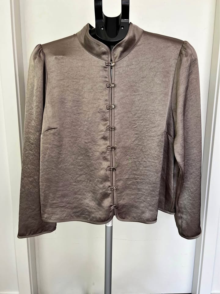WILFRED SHIMMERING TAUPE BUTTON UP BLOUSE