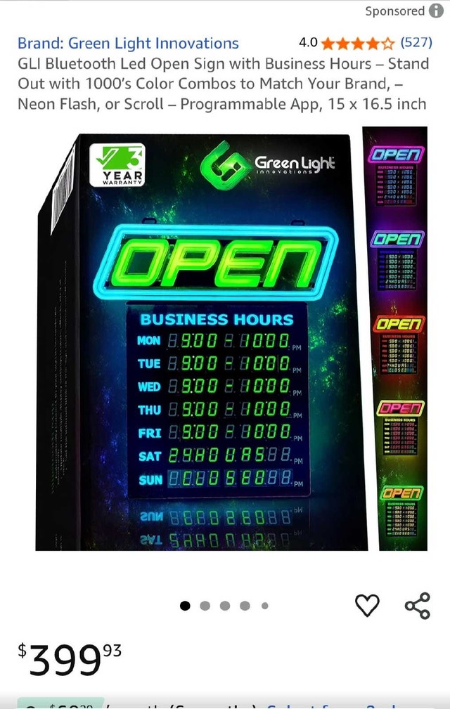 GLI Bluetooth LED Open Sign with Business Hours