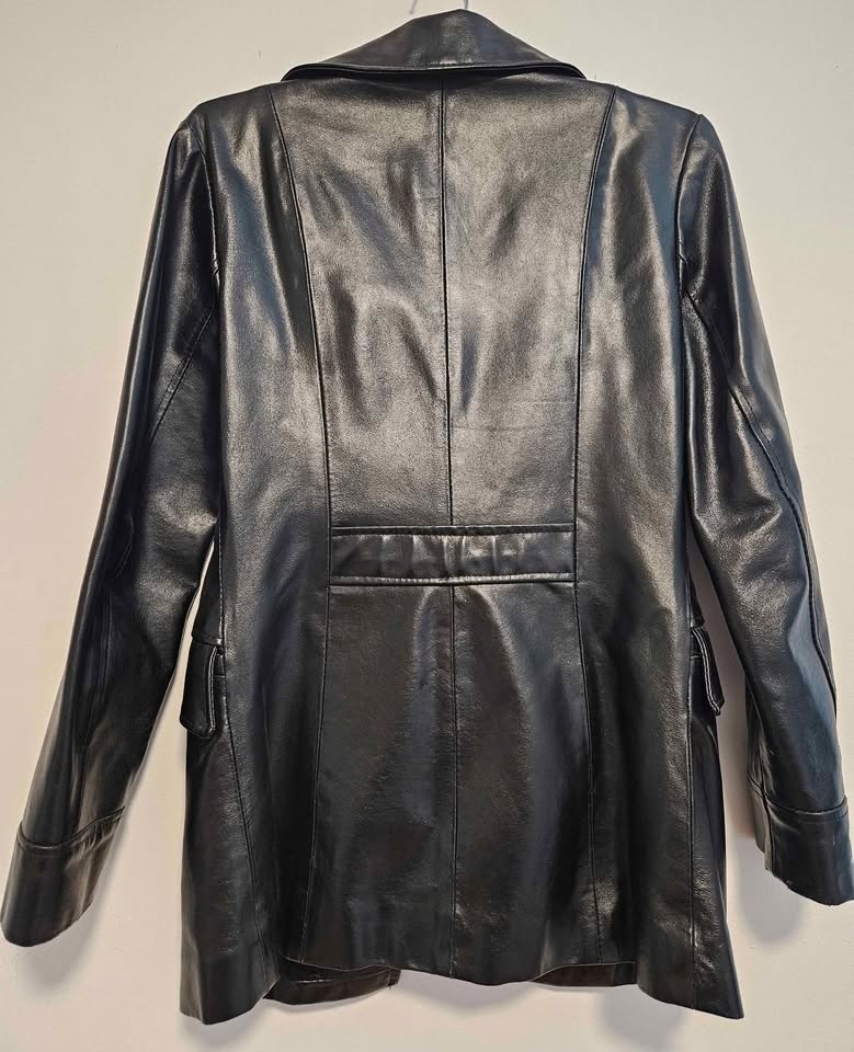 Chic Black Genuine Leather Coat Blazer - Women Size XS - photo 5