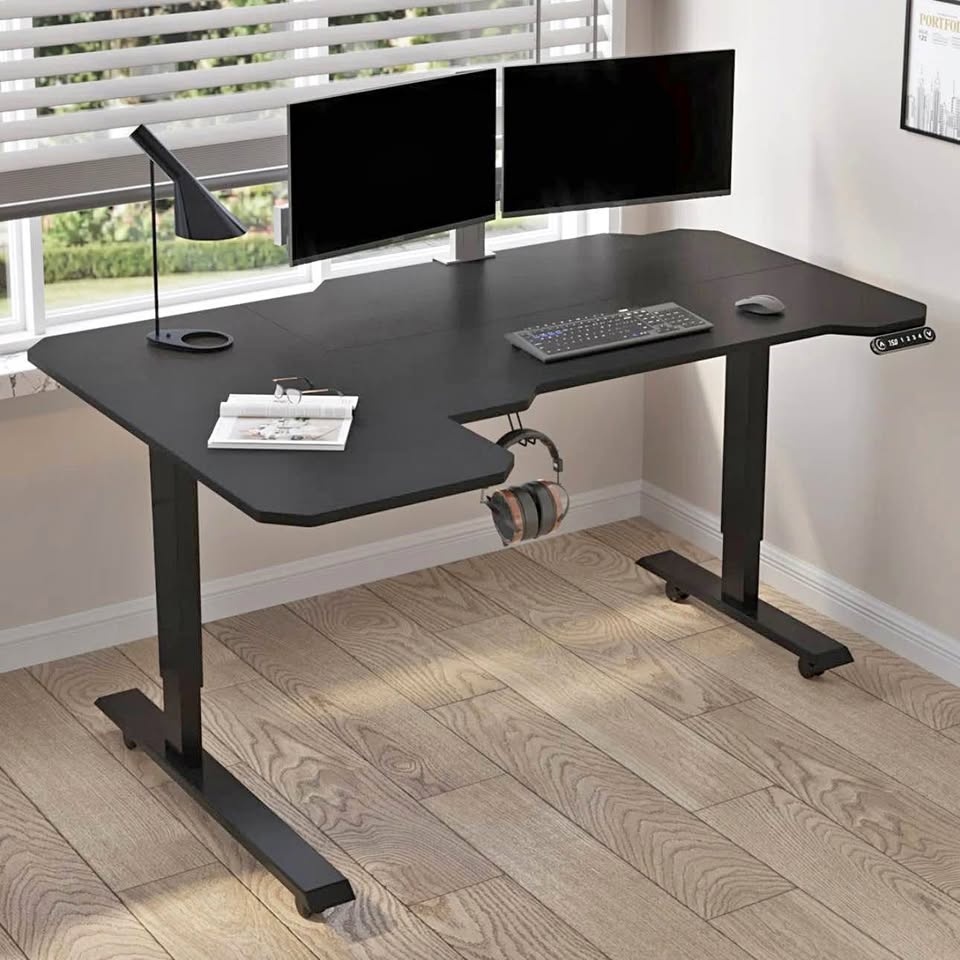 Black L-shaped Electric Sit and Stand Desk