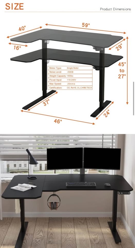Black L-shaped Electric Sit and Stand Desk - photo 3
