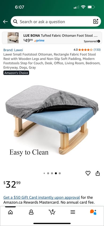 Lawei Small Footstool Ottoman, Rectangle Fabric Foot Stool - photo 4