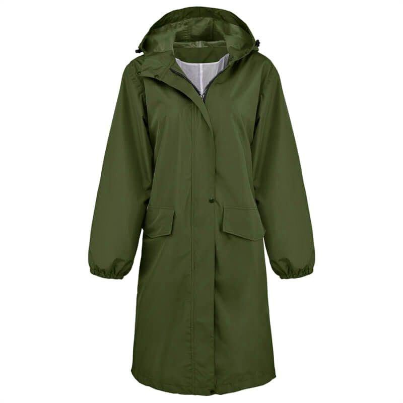 Brand new women’s long waterproof rain coat with hood