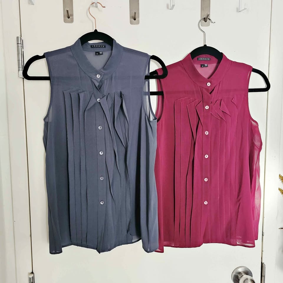 Theory Silk Sleeveless Blouse Set XS Maroon Grey