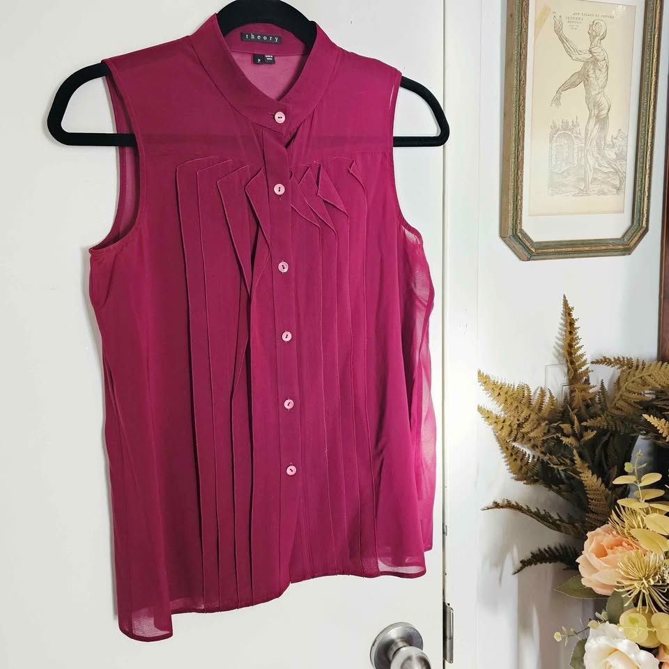 Theory Silk Sleeveless Blouse Set XS Maroon Grey - photo 2