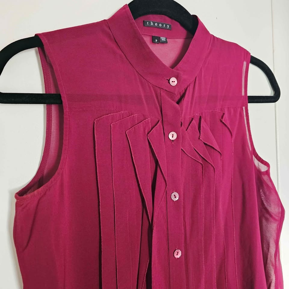 Theory Silk Sleeveless Blouse Set XS Maroon Grey - photo 3