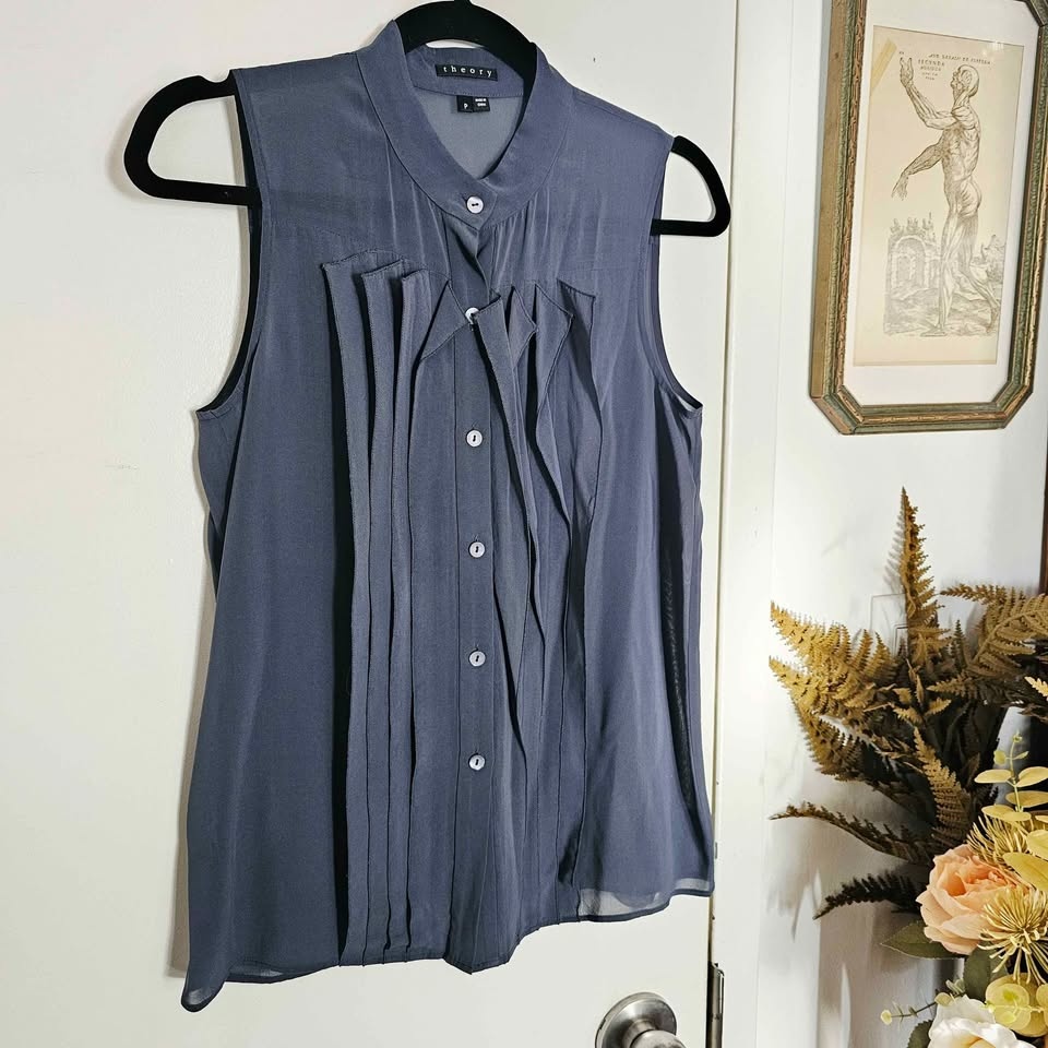 Theory Silk Sleeveless Blouse Set XS Maroon Grey - photo 5