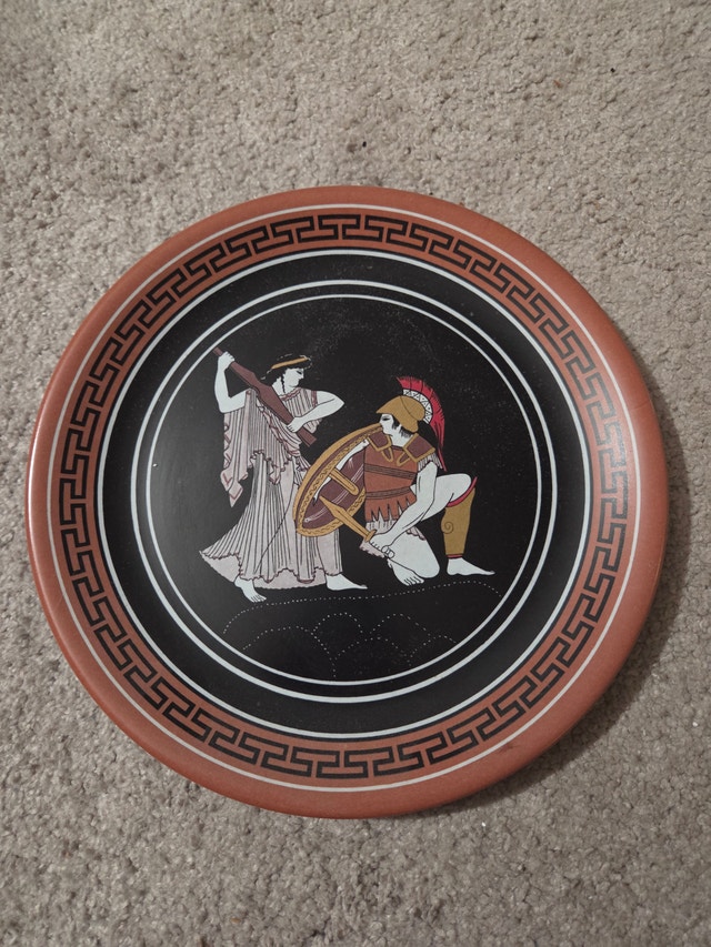 Vintage 1960s Ornamin Melamine Plate, Greco-Roman Design 9.25"