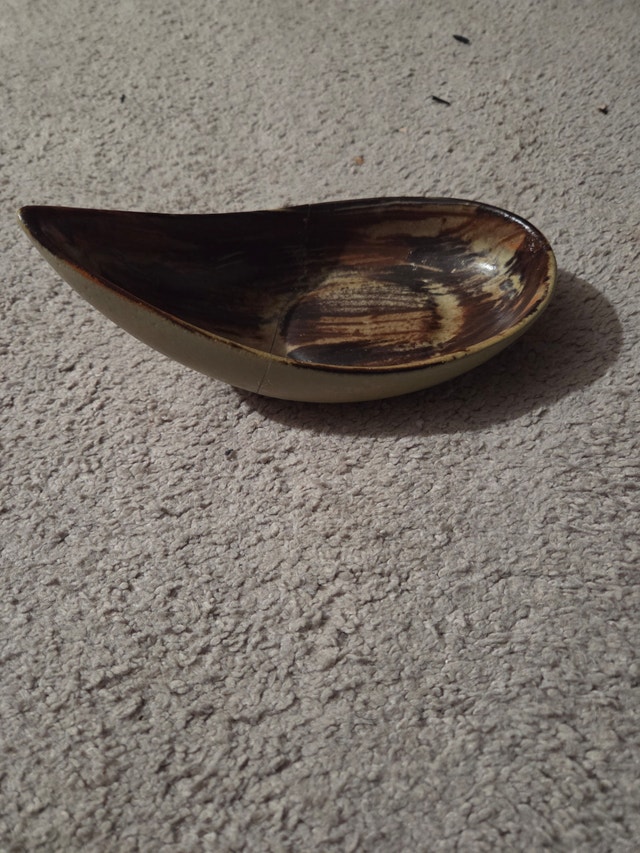 Vintage Mid-Century Brown Drip Glaze Ceramic Spoon Rest 7.5"