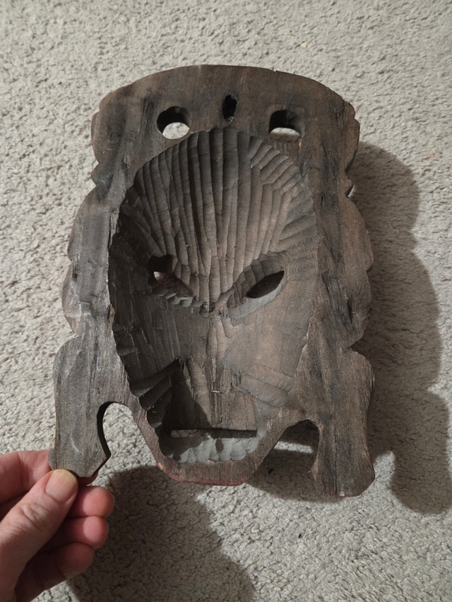 Vintage Hand-Carved African Wooden Tribal Mask, Horned Bird 10.5 - photo 2