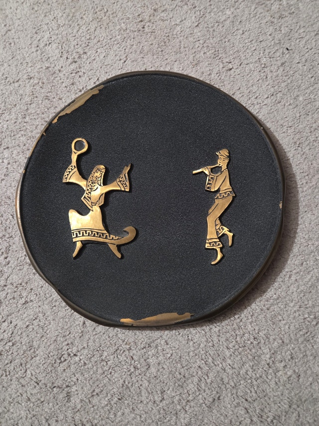 Vintage Greek 24k Gold Relief Warrior Wall Plaque 12.5"