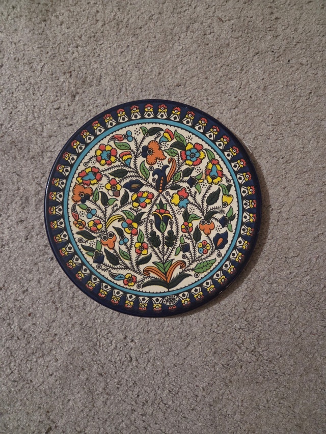 Vintage Hand-Painted Turkish Ceramic Plate, Ottoman/Iznik, 8.5"