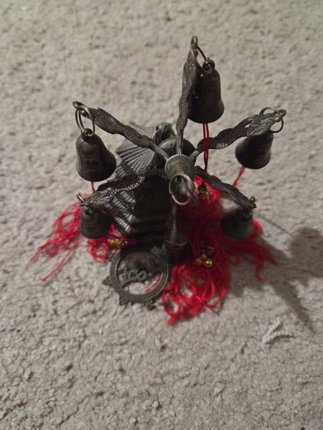 Vintage Chinese Pagoda Ornament With Bells & red Tassels, 4x4x4" - photo 2