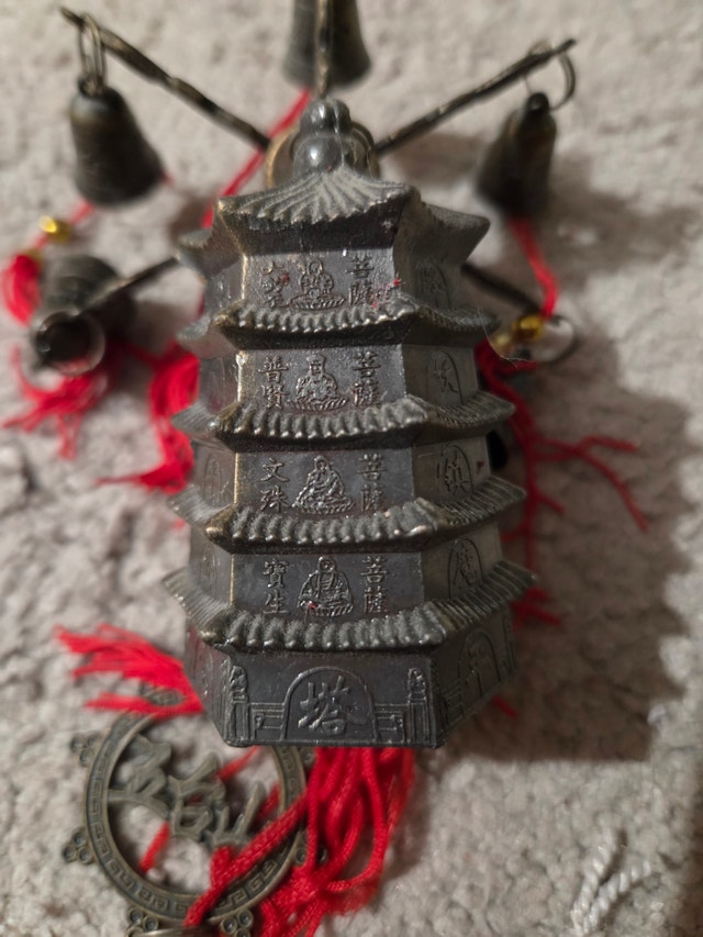 Vintage Chinese Pagoda Ornament With Bells & red Tassels, 4x4x4" - photo 3