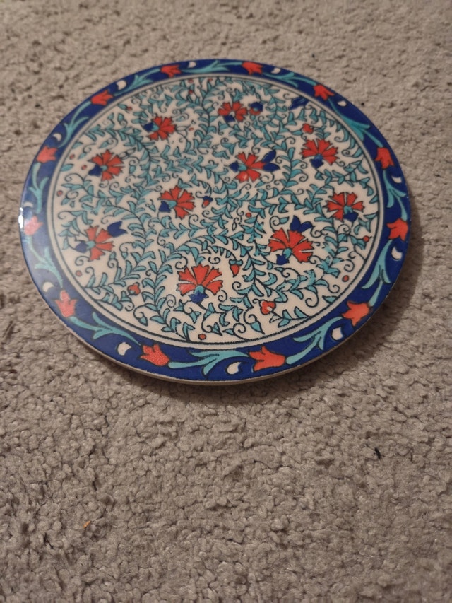 Vintage Hand-Painted Turkish Iznik-Style Floral Plate, 6.5"