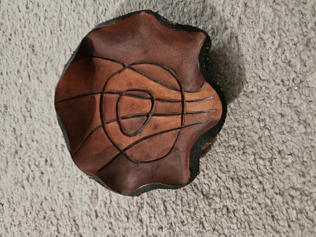 Beautiful Vintage Leather Ashtray / Candy Dish, Handmade Israel