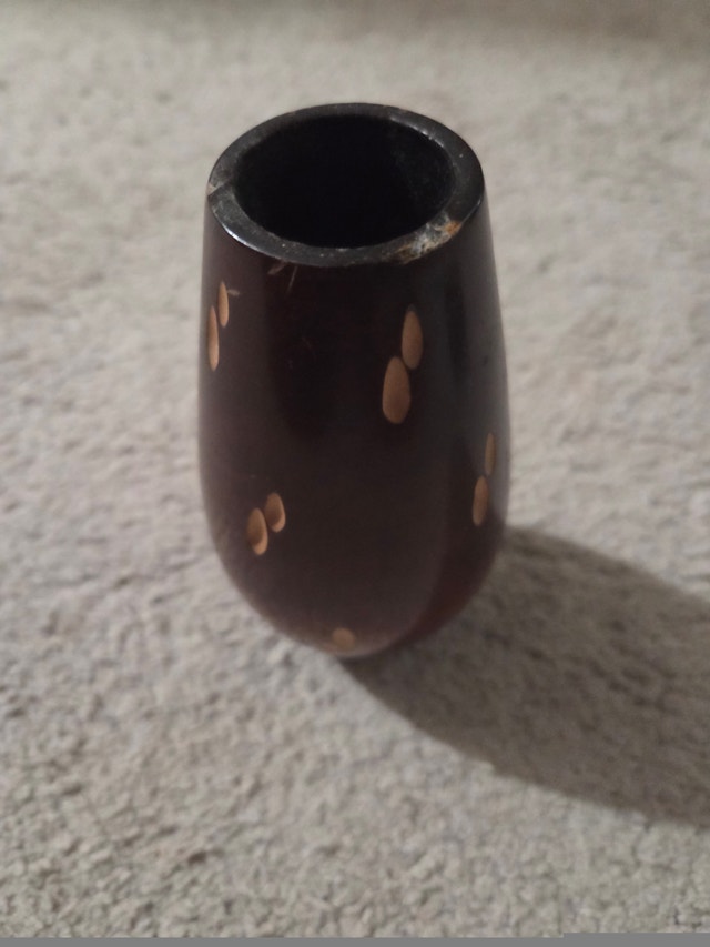 Vintage 1970s Brown Ceramic Vase, Beige Teardrop Motif, 5.5"
