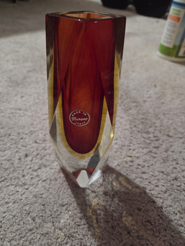 Vintage Murano Amberina Sommerso Art Glass Vase, 6", 750g, MCM