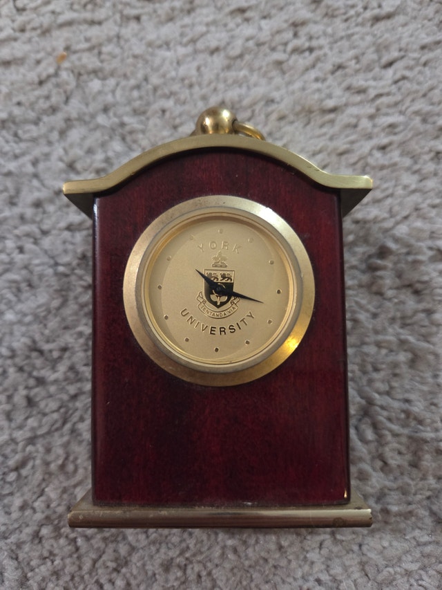 Vintage York U. Toronto Barometer Desk Clock, Brass, 3x2", 100g