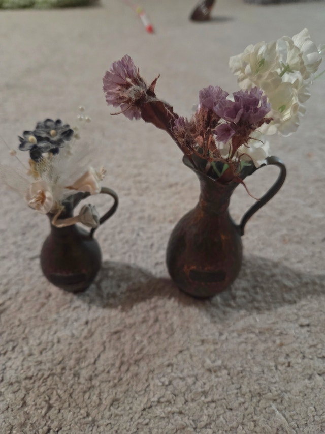 Vintage Israeli Hand-Hammered Copper Mayim Achronim Pitchers (Se