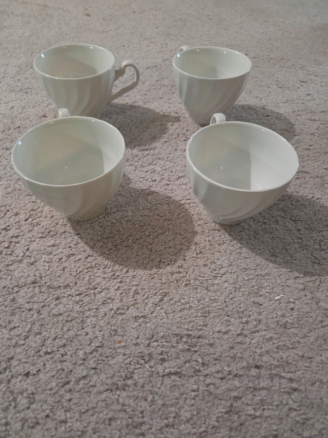 Vintage Johnson Brothers Regency White Swirl Teacups - Set of 4