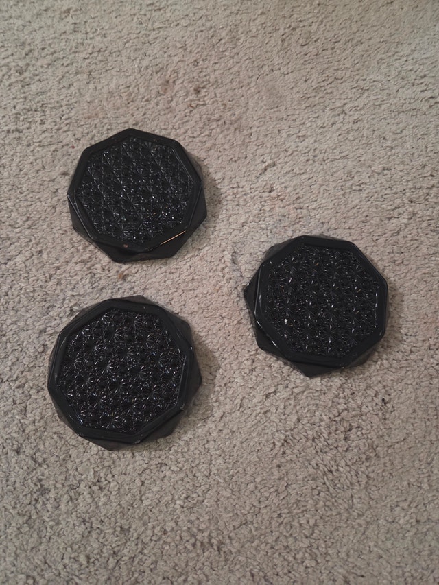 Vintage Arcoroc Octime Black Glass Coasters, Set of 3