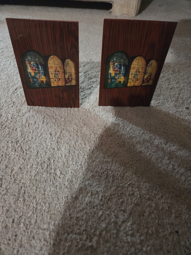 Vintage Stained-Glass Triptych Bookends