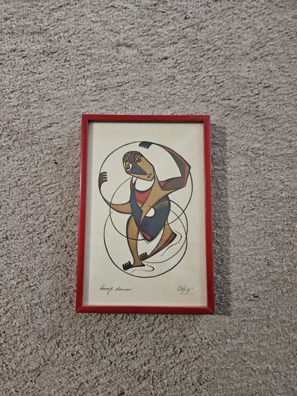 Vintage Daphne Odjig Hoop Dancer Framed Art Print, 1974 9.5x6.5"