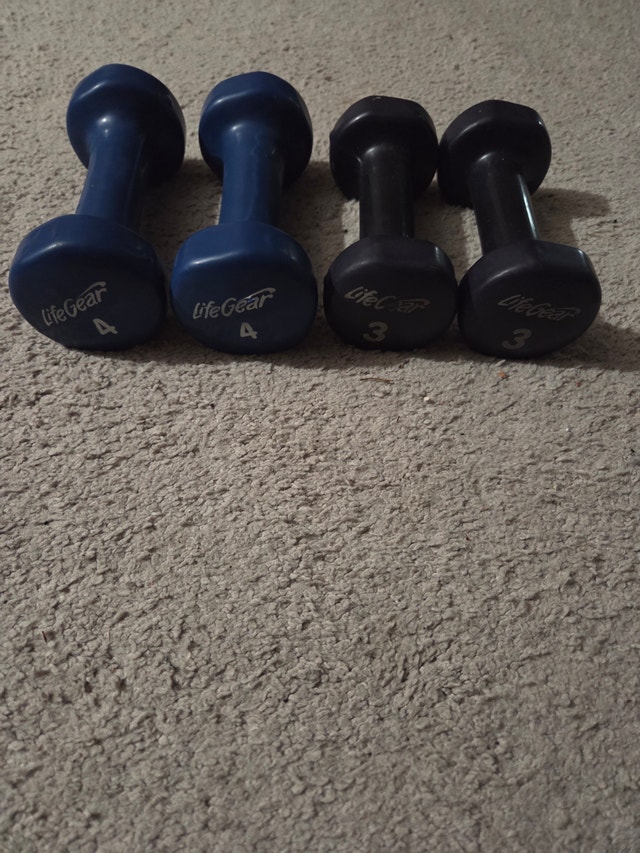 LifeGear Neoprene Dumbbells – 3 lb Pair + 4 lb Pair (Like New)