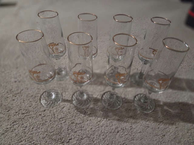 8 Vintage 1988 Calgary Olympics Champagne Flutes, 22K Gold Torch