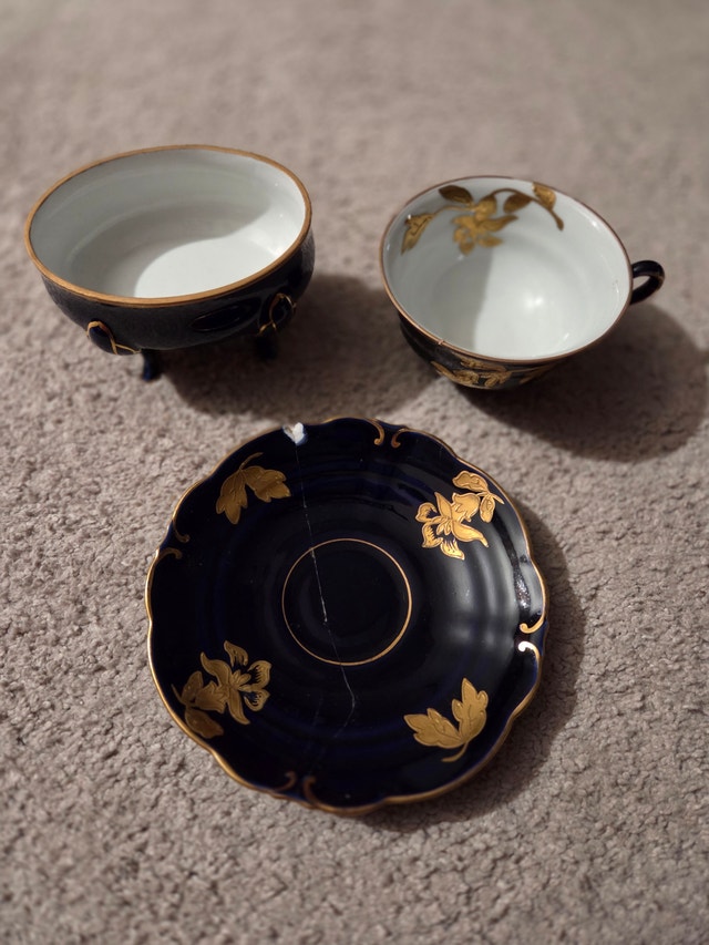Vintage Thomas Kent Black Gold Floral Tea Set, 3pc (As Is)