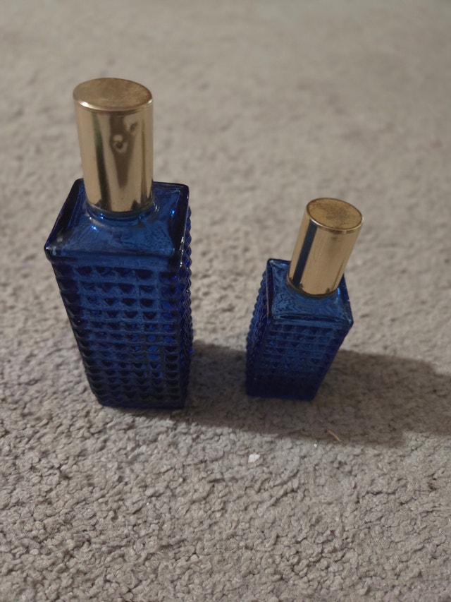 Vintage 1960s Soviet Goose Crystal Blue Perfume Bottle Pair