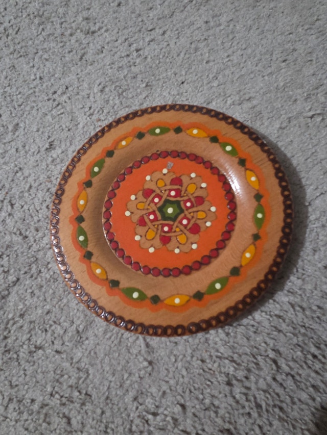 Vintage 60s Ukrainian Petrykivka Hand-Painted Wooden Wall Plate