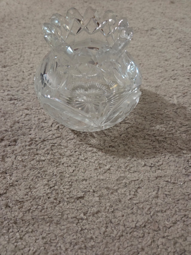Vintage Bohemian Czech Cut Crystal Candy Dish w/Lid, 4x4", 1.5lb