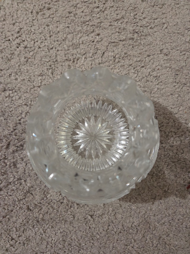 Vintage Bohemian Czech Cut Crystal Candy Dish w/Lid, 4x4", 1.5lb - photo 3