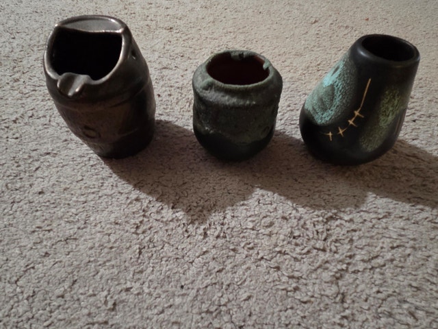 Vintage 1950s Israeli MCM Ceramic Ashtray Trio