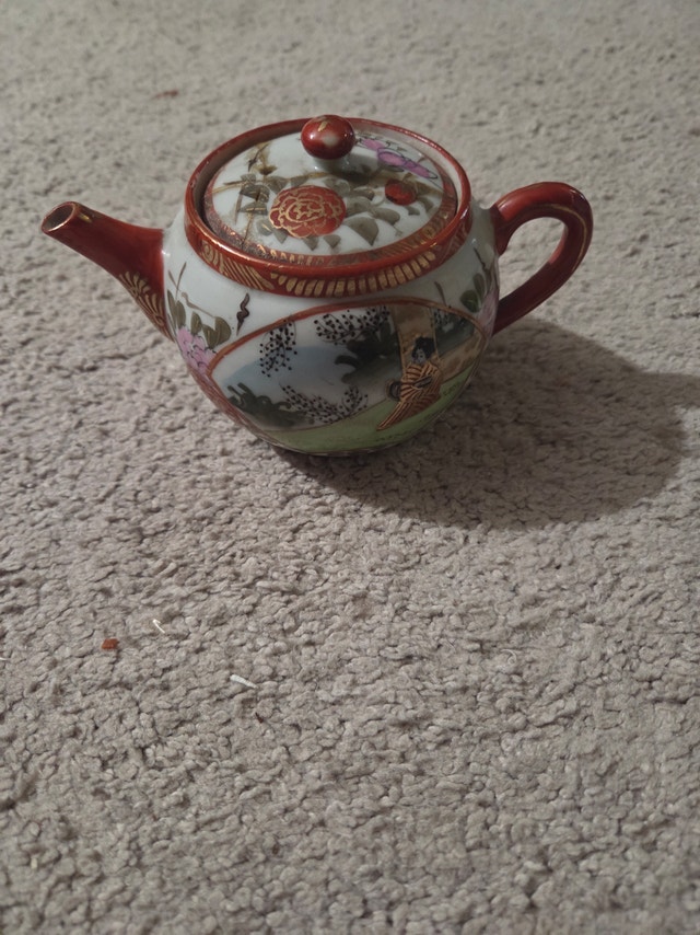 Vintage Japanese Kutani Mini Teapot, Cherry Blossom, 5.5 x 3"