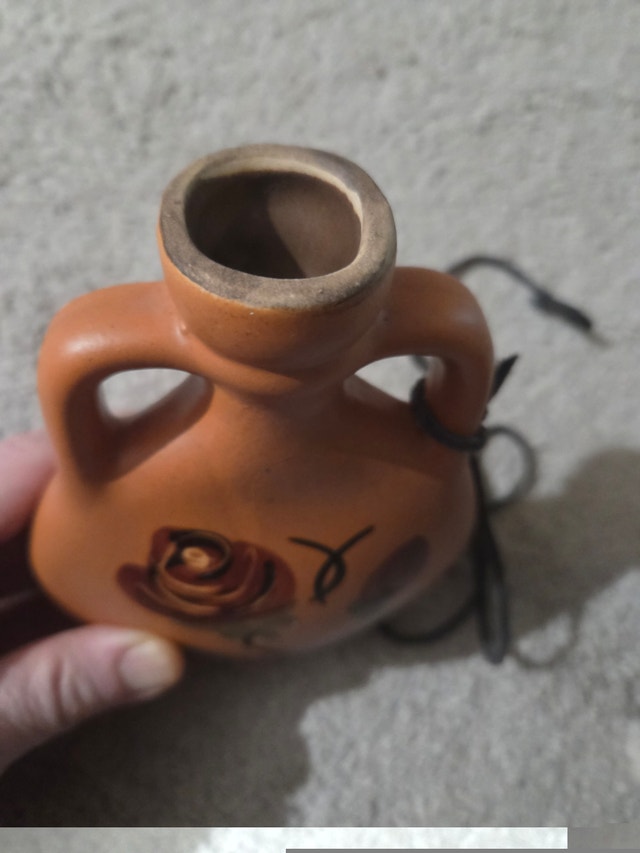 Vintage Mexican Terracotta Wine Jug - Hand-Painted Rose - photo 3