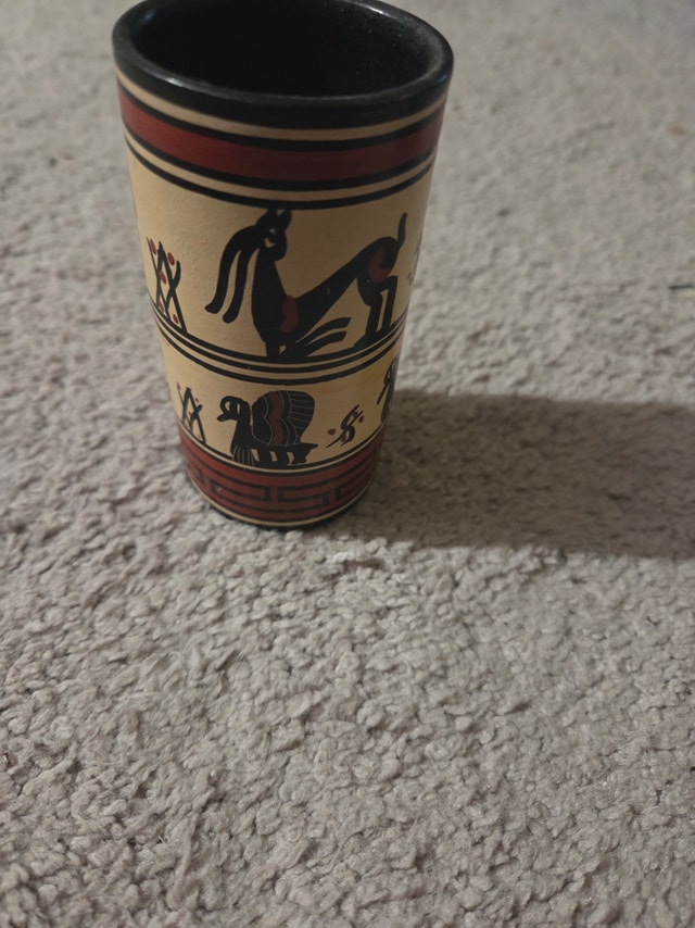 Vintage Handmade Greek Pottery Vase/Pencil Holder 4x2"