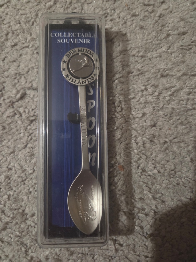 Vintage Bermuda Souvenir Spoon - Longtail Bird & Map