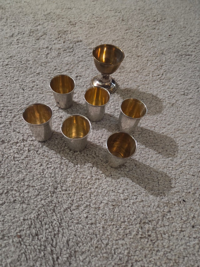 Rare Vintage German 835 Silver Shot Glasses (6) + Egg Cup