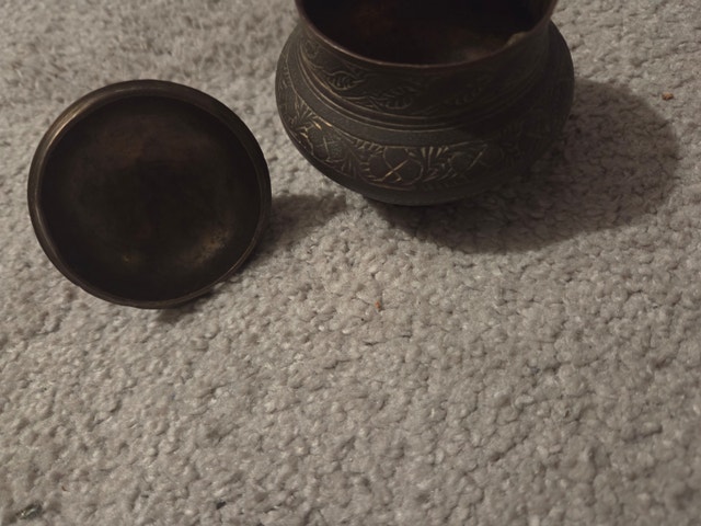 Vintage Hand-Etched Brass Kohl Pot - 250g Solid Brass - photo 2