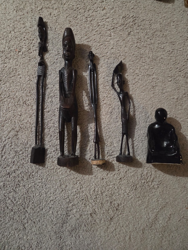 Set of 5 Vintage African Ebony Sculptures, MCM Tribal Collection