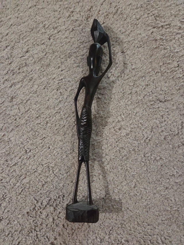 Vintage 10" Hand-Carved African Ebony Wood Figurine w/ Stone - photo 2