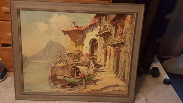 Vintage Jurgen Runge Print, Gandria Lugano Lake 36x29"
