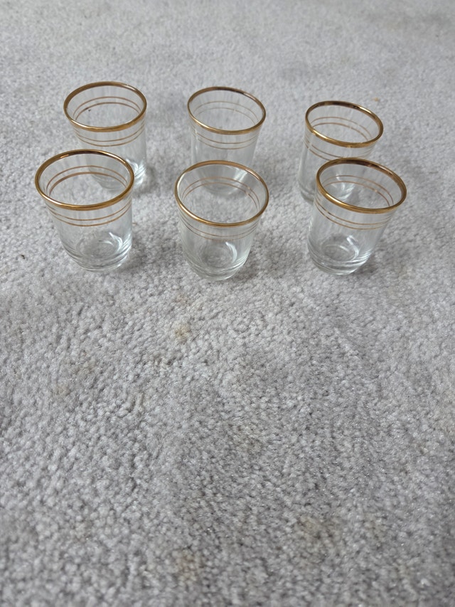 6 Vintage MCM French Gold-Rimmed Shot Glasses