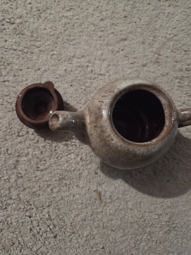 Vintage Japanese Stoneware Teapot, Mottled Drip Glaze, 6.5" x 4" - photo 2