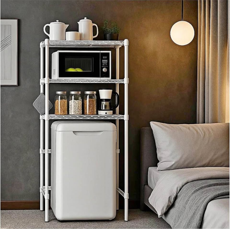 New Dorm Mini Fridge Stand with Storage (White)